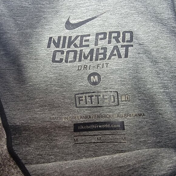 Nike Pro Combat Dri Fit Mens Medium Fitted T Shirt Gray Short Sleeve Athletic - Picture 3 of 11